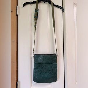 Rich dark Green vintage leather embossed western crossbody bag